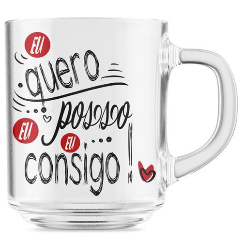 Caneca Eu Quero Eu Posso eu Consigo 320ml em Vidro Hauskraft
