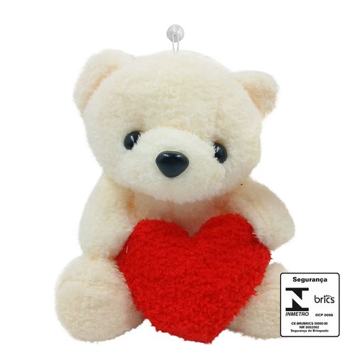 Urso de Pelúcia Coração 17cm em Poliéster DCarte