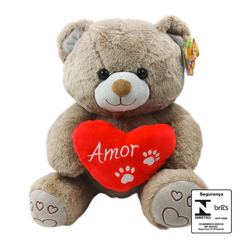 Urso de Pelúcia Coração 36cm em Poliéster Fizzy