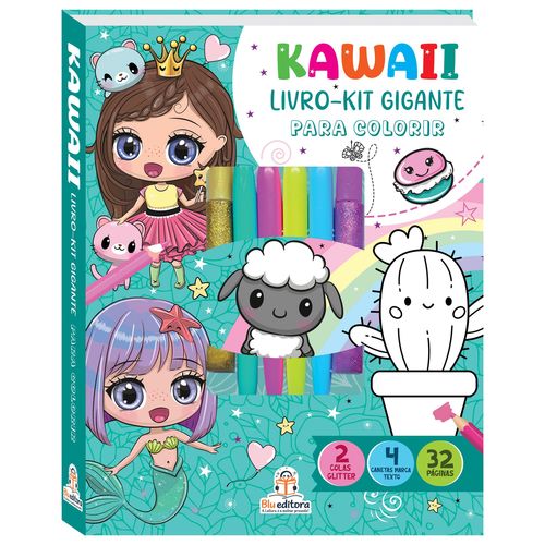 Livro Kit Gigante P/ Colorir Kawaii 29x24cm em Papel Blu Editora