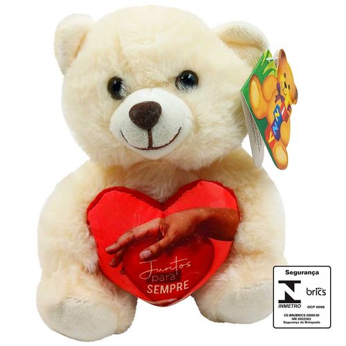 Urso de Pelúcia C/ Coração 15cm em Poliéster Fizzy