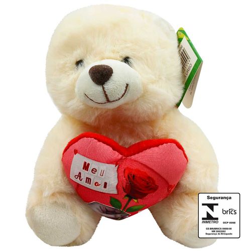 Urso de Pelúcia C/ Coração 15cm em Poliéster Fizzy