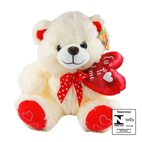 Urso De Pelúcia Coração 33cm em Poliéster Fizzy