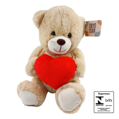 Urso De Pelúcia Coração 24cm em Poliéster Multiart