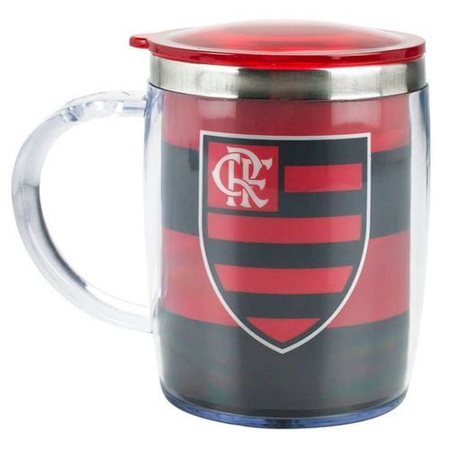 Caneca C/ Tampa Flamengo 450ml em Plástico/Inox Mileno
