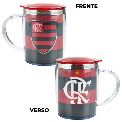 Caneca C/ Tampa Flamengo 450ml em Plástico/Inox Mileno