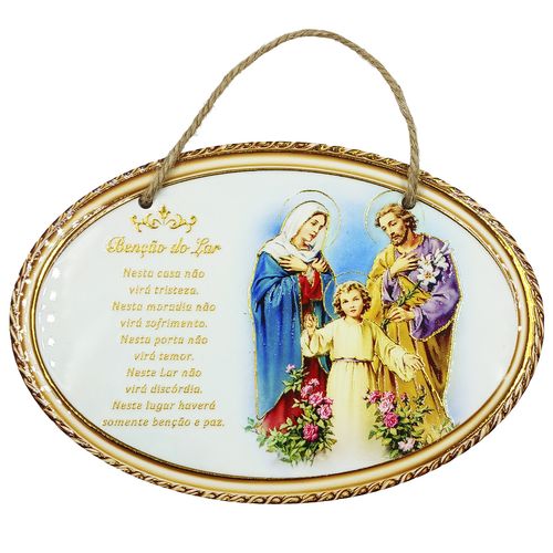 Placa Decorativa Benção do Lar 15x22cm em Cerâmica Taimes