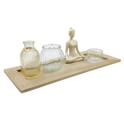 Kit Vaso Retangular C/ Bandeja 5 Peças em Vidro Mai Home