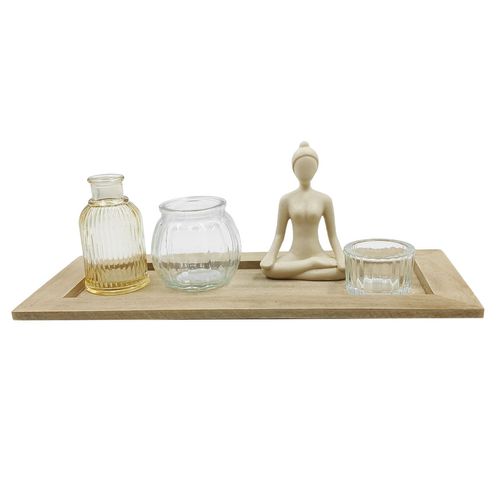 Kit Vaso Retangular C/ Bandeja 5 Peças em Vidro Mai Home