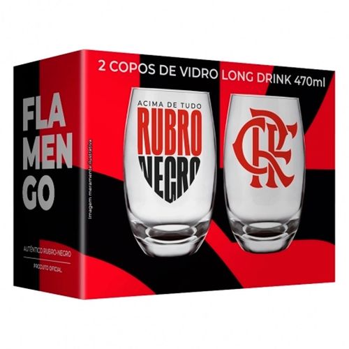Copo Drink Flamengo 2 Peças  300ml em Vidro Allmix