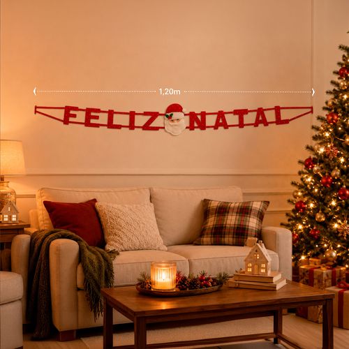Faixa Decorativa Feliz Natal 1,20m em Tecido Rio Master