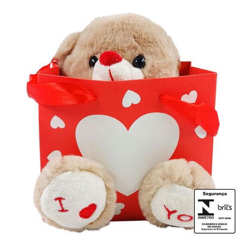 Urso de Pelúcia Amor C/ Sacola 18,5cm em Poliéster Fizzy