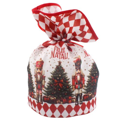 Porta Panetone Feliz Natal 27,5x15cm em Poliéster NSW NAC