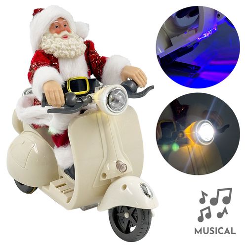 Papai Noel Musical Moto 18x18cm em Plastico Fartex