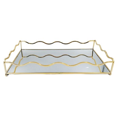 Bandeja Espelhada Decorativa 23x6x35cm em Metal Dcarte