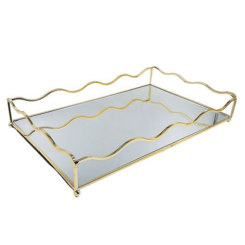 Bandeja Espelhada Decorativa 23x6x35cm em Metal Dcarte