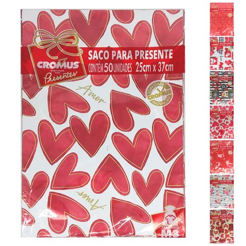 Saco P/ Presente 50 Unidades 25x37cm Estampas Sortidas Cromus  Cromus Embalagem