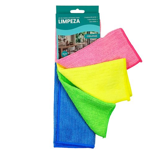 Jogo Pano de Limpeza 4 Peças 30x30cm em Microfibra Kehome