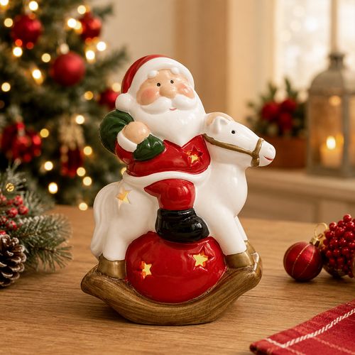 Boneco Natalino Decorativo Led 13,6x9,8cm em Cerâmica Wincy