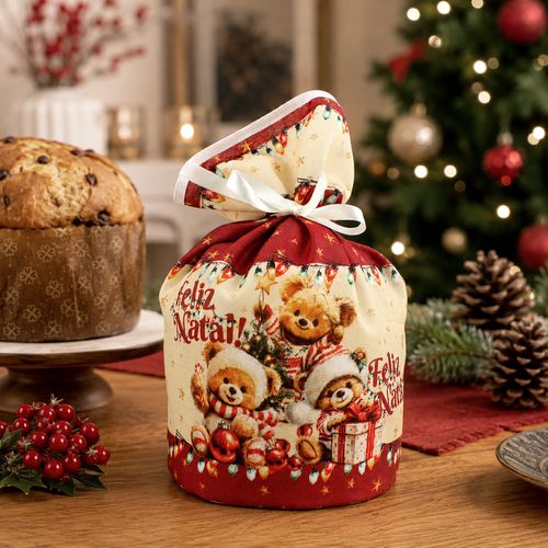 Porta Panetone Feliz Natal 27,5x15cm em Poliéster NSW NAC