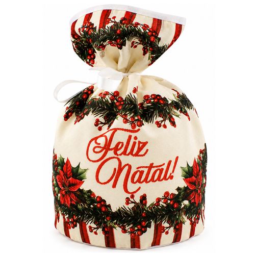 Porta Panetone Feliz Natal 27,5x15cm em Poliéster NSW NAC