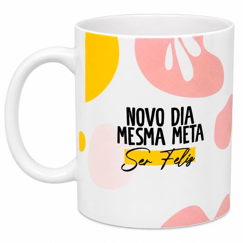 Caneca Novo Dia Mesma Meta 330ml em Cerâmica Sude Presentes