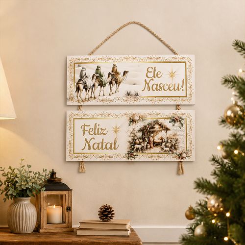 Placa Decorativa Natalina 26x25cm em MDF NSW