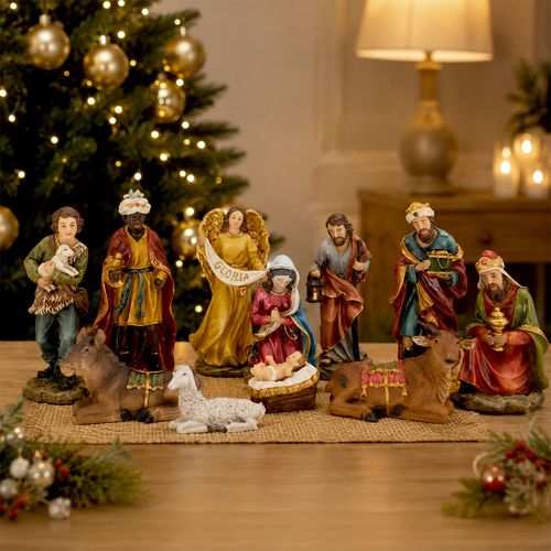 Presépio Decorativo 11 Peças 8x6,5x20cm em Resina Rio Master