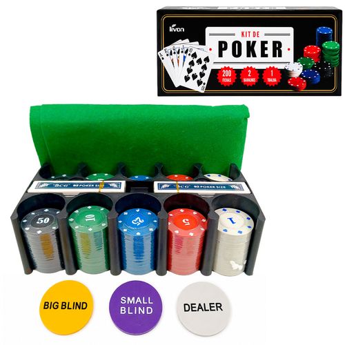 Jogo Poker C/ Fichas Numeradas e Baralhos em Plástico Livon