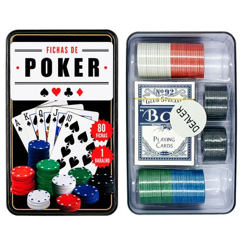 Jogo Poker C/ Fichas Numeradas e Baralhos em Plástico Livon