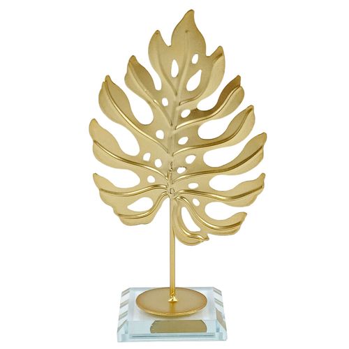 Folha Dourado Decorativa 15cm em Metal Grace
