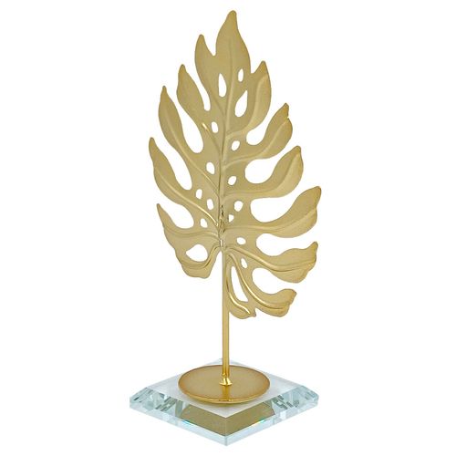 Folha Dourado Decorativa 15cm em Metal Grace
