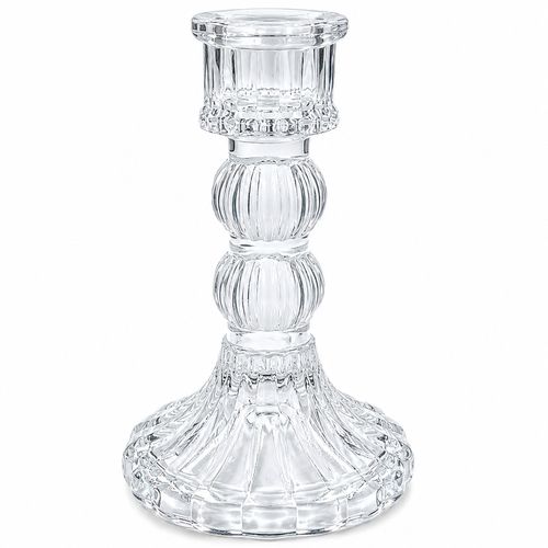 Castiçal Luxo 8x8x12cm em Vidro Dcarte