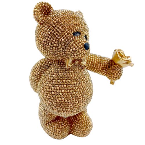Urso C/ Rosas Decorativa 13x7cm em Resina Youbai