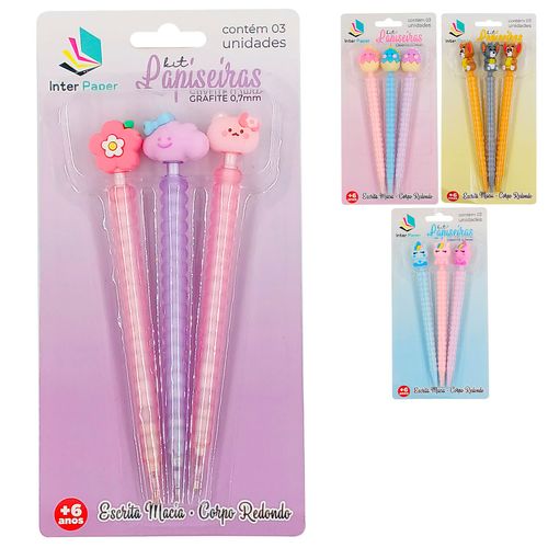 Kit Lapiseira Divertida 0.7mm 3 Peças em Plástico Interponte