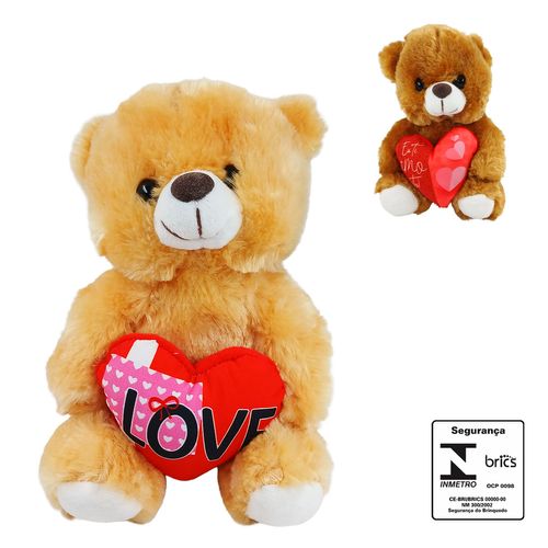 Urso de Pelúcia C/ Coração 18cm em Poliéster Fizzy