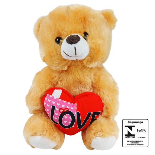 Urso de Pelúcia C/ Coração 18cm em Poliéster Fizzy