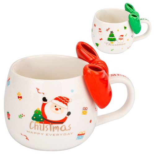 Caneca Natalina Laços 350ml em Cerâmica Lila Cosméticos