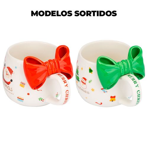 Caneca Natalina Laços 350ml em Cerâmica Lila Cosméticos