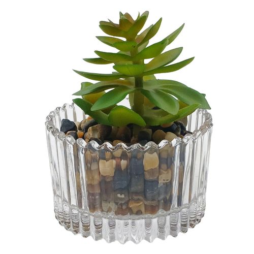Vaso C/ Planta Artificial 4x6cm em Vidro Fu Xing