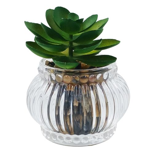 Vaso C/ Planta Artificial 5x6,5cm em Vidro Fu Xing