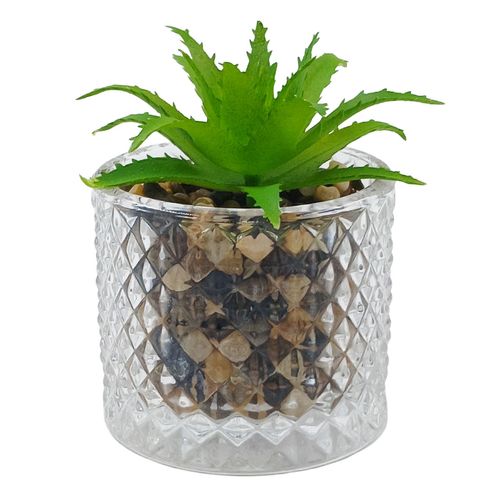 Vaso C/ Planta Artificial 5x6cm em Vidro Fu Xing