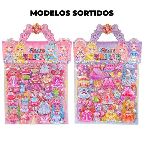Cartela de Adesiva Princesas 3D 26x21cm em Plástico Michael Judi