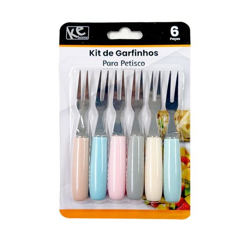 Jogo de Garfos P/ Petisco 6 Peças em Inox e Plástico Kehome