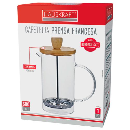Cafeteira Prensa Francesa 600ml em Vidro Hauskraft