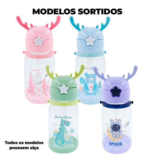 Garrafa Infantil Alce C/ Alça 580ml em Plástico Kehome