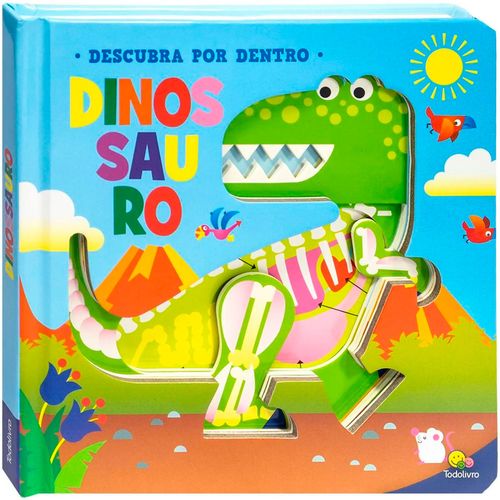 Livro Descubra Por Dentro Dinossauro 19cm em Papel Todo Livro