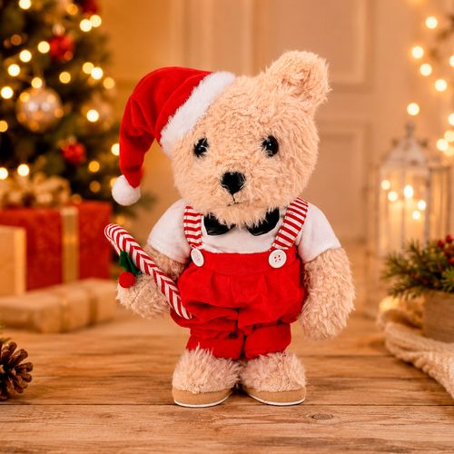 Urso Natalino Músical 32x22cm em Poliéster Fartex