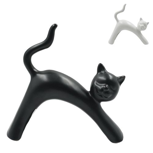 Estátua Gato Decorativo 13cm em Porcelana Interponte