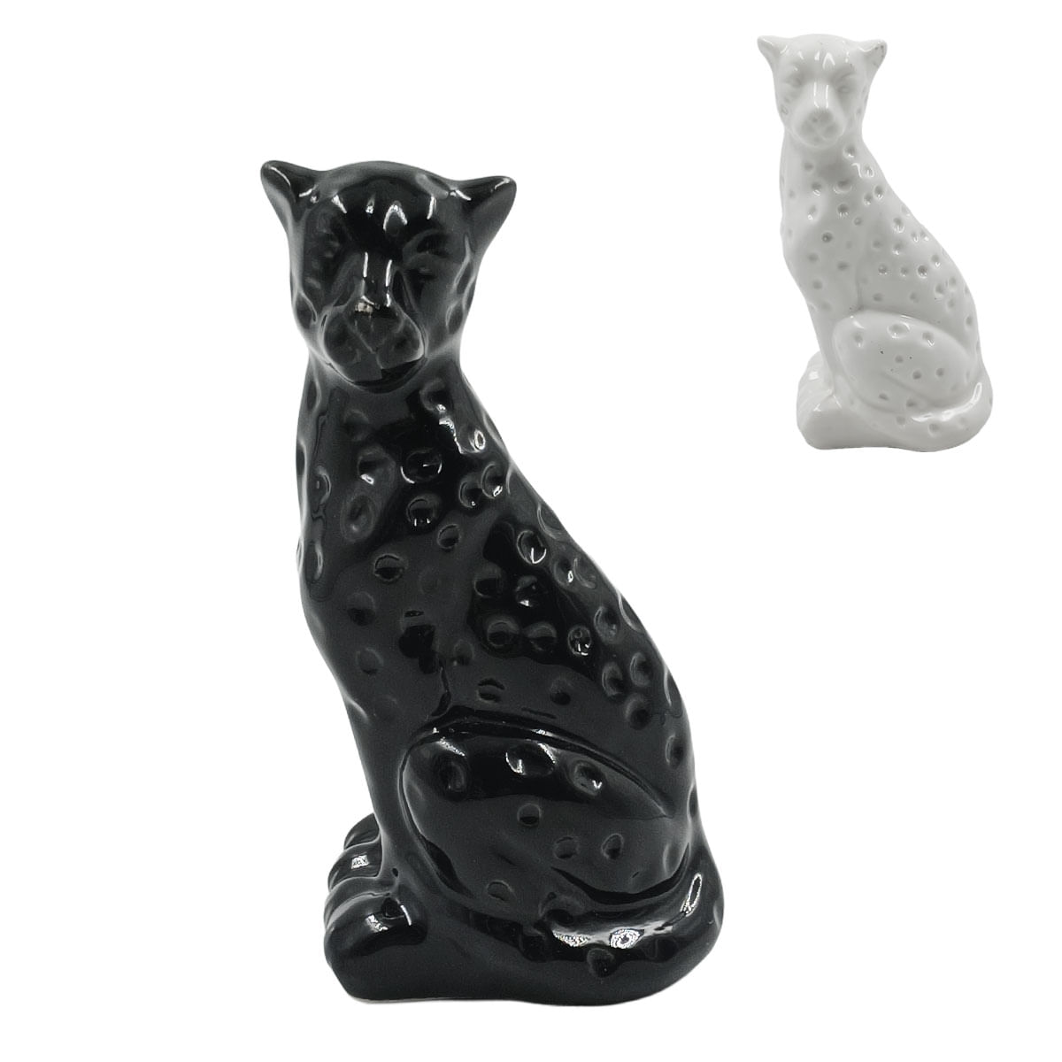 Estátua Leopardo Decorativo 13cm em Porcelana Interponte